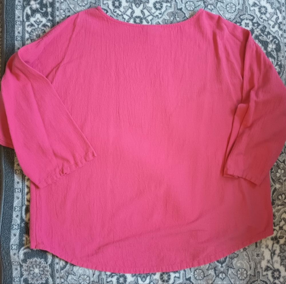 Soft Surroundings 1X Pink Gauze Tunic Top Boat Neck Barbie Beach Oversized - Picture 3 of 9